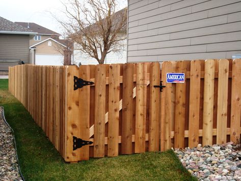 The shadow box fence is a privacy fence with board-on-board pickets, that adds character and class to any yard. Shadow Box Fence, Aluminum Fence Gate, Cedar Wood Fence, Ornamental Wood, Fence Picket, Wood Fence Design, Privacy Fence Designs, Fence Styles, Fencing Companies