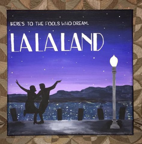 I loved this movie so I painted my version of its cover! Easy Movie Painting Ideas, Movie Paintings Ideas On Canvas, Movie Paintings Ideas, Canvas Painting Album Covers, Canvas Painting Ideas Music Albums, Up Movie Canvas Painting, Movie Scene Painting, Painting Ideas On Canvas Up Movie, The Graduate Movie