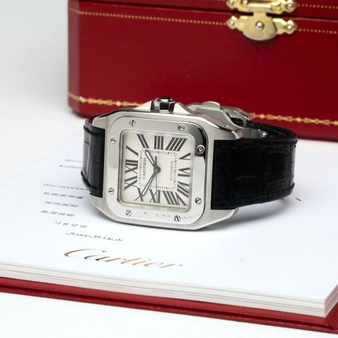 Cartier Santos Watch, Cartier Santos 100, Cartier Santos, Expensive Watches, Cartier Watch, Classic Watches, Mechanical Movement, Gentleman Style, Square Watch