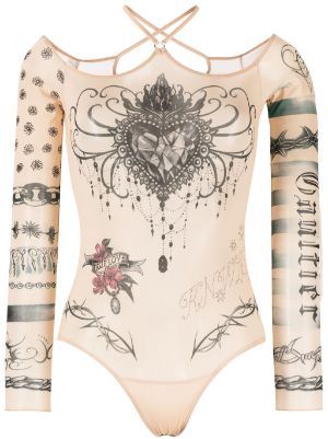 Jean Paul Gaultier for Women | Designer Fashion | FARFETCH Neutral Jeans, Beige Bodysuit, Body Manga Longa, Printed Jersey, Womens Sleeveless Tops, Dolce E Gabbana, Aesthetic Outfit, Print Bodysuit, Paul Gaultier