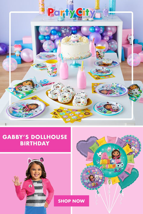 Celebrate your kiddo with a Gabby's Dollhouse birthday party theme from Party City. This “a-meow-zing” theme features Gabby and her kitty pals. From garland to paper fans, there are a variety of Gabby’s Dollhouse birthday decorations to choose from. The theme also includes tableware to serve cake and birthday party finger foods. Elevate any Gabby’s Dollhouse birthday decor with rainbow confetti. View all our Gabby's dollhouse birthday party ideas in-store or online 24/7 at partycity.ca. Birthday Party Finger Foods, Gabbys Dollhouse Birthday Party, Gabby's Dollhouse Birthday Party, Gabby's Dollhouse Birthday, Kids Birthday Decorations, Gabby Dollhouse, Cat Friends, Rainbow Confetti, Birthday Decorations Kids