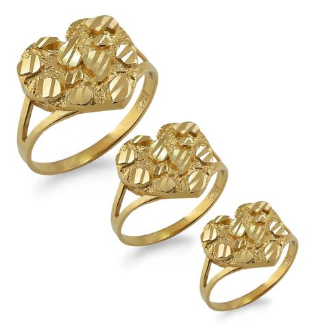 PRICES MAY VARY. Made from solid 14k gold with purity stamp Elegant style perfect for any occasion Diamond-cut finish Suitable for women Includes a 1-year manufacturer warranty Durable and high-quality craftsmanship Diamond-cut Heart-shaped Yellow Gold Nugget Ring in small, medium and largeExpress your love with the Yellow Gold Nugget Sparkle Cut Heart Ring, available in small, medium, and large sizes. This stunning ring features a heart-shaped design with a unique nugget texture and sparkle cut Nugget Rings, Gold Nugget Ring, Beautiful Symbols, Gold Nugget, Large Ring, Small Rings, Heart Of Gold, Diamond Cut, Womens Jewelry Rings