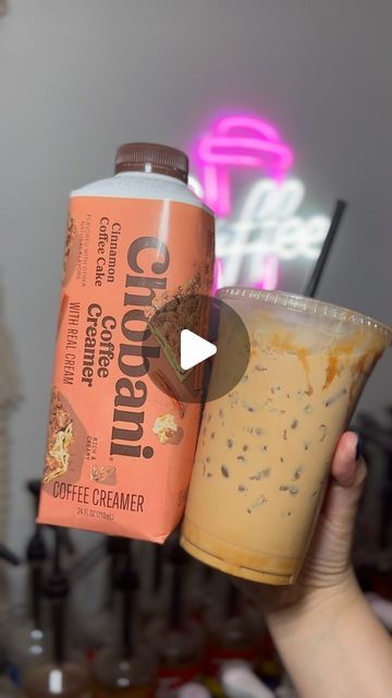 Amber Alejandrez on Instagram: "Let’s make a White Chocolate and Cinnamon Coffee Cake using @chobani coffee creamer 🤎✨ 1tbs white chocolate powder 2 shots of espresso Ice Splash of @chobani Cinnamon Coffee Cake Creamer Caramel drizzle Enjoy #chobanicoffeecreamer #sponsored #chobani"