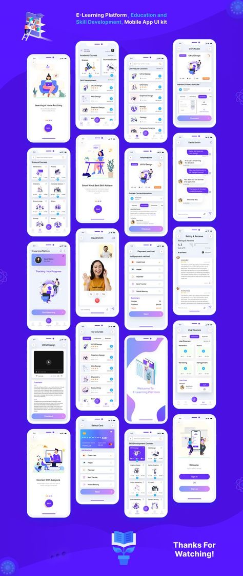 E-Learning Education App , Online Study Mobile App UI Kit Online Learning Platform Mobile App UI Kit Ready to Use Quiz App Ui Design, Home Page Ui Design Mobile App, E-learning Design, School App, Student Apps, Education Apps, Education Application, App Design Layout, Online Learning Platform