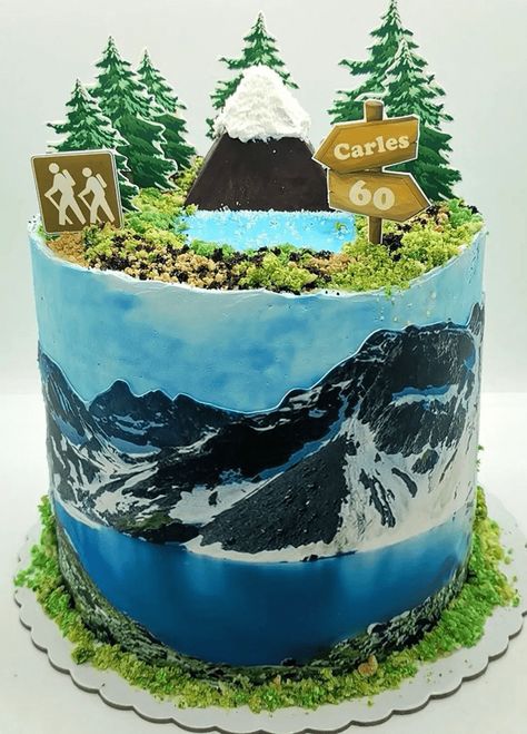 Nature Themed Cake, Geo Cake, Alaska Cake, Mountain Birthday, Nature Cake, Mountain Cake, Camping Cakes, 50th Cake, Cake Designs Images