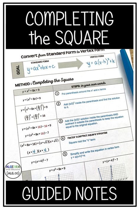 Square Worksheet, Completing The Square, College Algebra, Teaching Algebra, School Algebra, Algebra Activities, Learning Board, Math Graphic Organizers, Number Lines