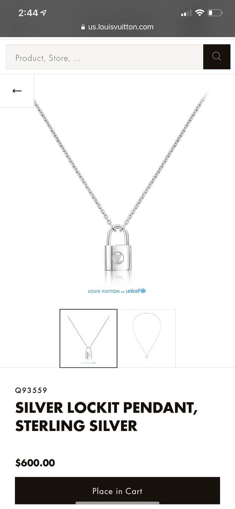 Lock Necklace, Necklace Silver, Silver Necklaces, Silver Necklace, Louis Vuitton, Pendant, Silver