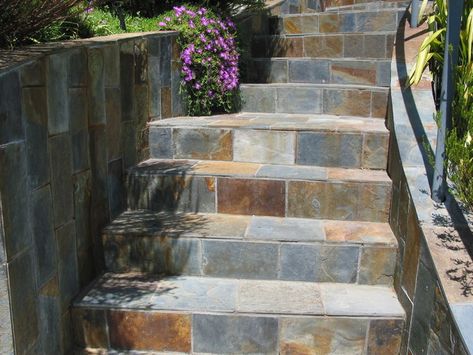 slate Stairs - Contemporary - Staircase - San Francisco - by Berardi Tile | Houzz Slate Stairs, Tile Staircase, Portland Street, Contemporary Staircase, Modern Stairs, Slate Tile, Eco House, Glass Panels, Front Door