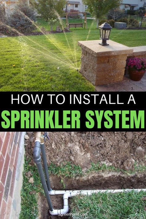 Putting a sprinkler system in your lawn isn't all that difficult, but you have to be prepared and organized. #agreenhand #sprinklersystem Lawn Sprinkler System Diy, How To Install Sprinkler System Diy, Installing Sprinkler System Diy, Diy Irrigation System, Witchy Mansion, Home Sprinkler System, Sprinkler System Design, Sprinkler System Diy, Sprinkler System Installation