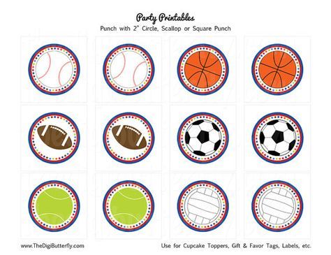 Free Printable Sports Balls Cupcake Toppers- laminate and use for bulletin board border Sport Birthday Party, Sports Cupcake Toppers, Basketball Things, Sports Cake Topper, Sport Cupcakes, Kids Sports Party, Sport Birthday, Sports Theme Classroom, Cupcake Toppers Free