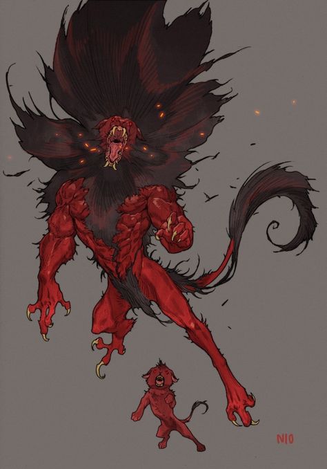 ArtStation - Red Lion, NI O Cool Monsters, Fantasy Beasts, Red Lion, Have Inspiration, Monster Concept Art, Creature Drawings, Demon Art, Fantasy Monster, Fantasy Creatures Art