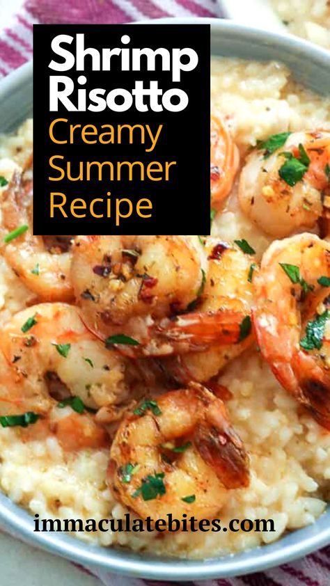 Scallop Recipes Risotto, Shrimp With Risotto Recipes, Risotto Recipes With Shrimp, Shrimp With Risotto, Garlic Shrimp Risotto, Easy Shrimp Risotto, Lemon Risotto With Shrimp, Creamy Risotto Recipes Parmesan, Risotto Meals Dinners