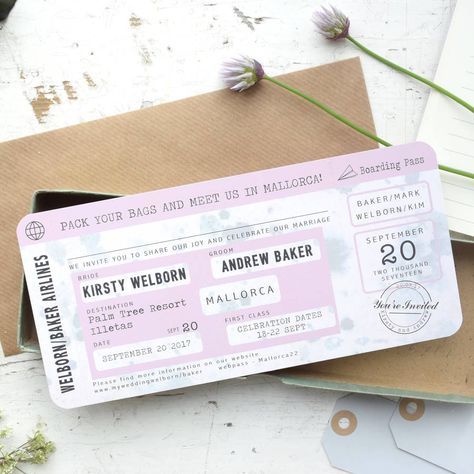 boarding pass wedding invitations-  The meaning of boarding passes wedding invitations  When it comes to invitations, you should understand how they can express the idea of ??a goal ev... Check more at http://marinagalleryfineart.com/5664/boarding-pass-wedding-invitations Boarding Pass Wedding Invitations, Vintage Style Wedding Invitations, Wedding Styling Ideas, Ninja Invitations, Travel Wedding Invitations, Boarding Pass Wedding Invitation, Wedding Invitations Uk, Vintage Background, Wedding Abroad