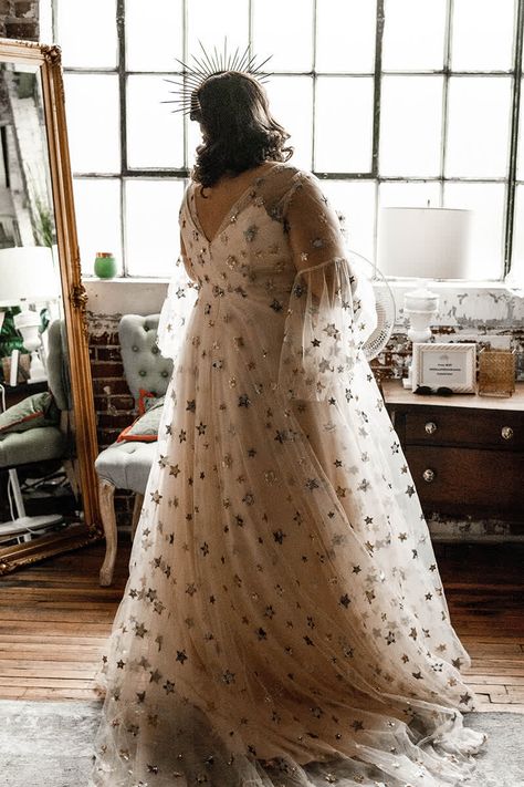 Startstruck Gown-Natalie Wynn star wedding gown, star evening gown, star themed wedding, boho wedding, boho bride, boho wedding dress, wedding dress with cape, wedding dress with train, sleeveless wedding gown, unique wedding gown Natalie Wynn, Mary Costume, Star Themed Wedding, Celestial Wedding Theme, Starry Wedding, Starry Night Wedding, Pinterest Wedding, Celestial Wedding, Look Plus Size