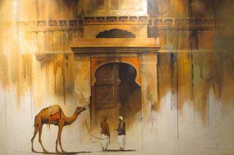 Rajasthani Fort, Fort Painting, Rajasthan Architecture, Rajasthan Painting, Architecture Artwork, Rajasthani Painting, Composition Drawing, Persian Art Painting, Watercolor Architecture