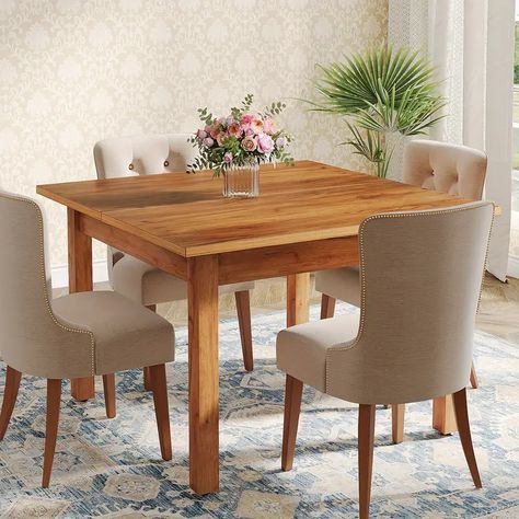 24-Person Square Wooden Dining Table - Farmhouse Kitchen Table for Small Spaces - Rustic Brown Oak Top with Sturdy Wooden Legs for Dining Room Living Room https://share.temu.com/8fSF85RyvRA via @shoptemu Dining Room Table Square, Wood Dining Table Farmhouse, Square Dinner Table, Wooden Dinner Table, Dining Table Farmhouse, Farmhouse Kitchen Table, Small Bedroom Furniture, Small Kitchen Tables, Farmhouse Kitchen Tables