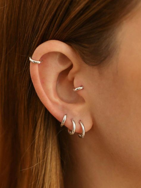 Plateado  Collar  Plata de Ley 925   Embellished Conch Ear Piercing, Hoop Jewelry, Conch Jewelry, Conch Hoop, Helix Hoop, Conch Earring, Cartilage Hoop, Mini Earrings, Mini Studs