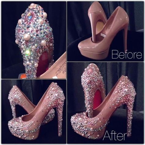 Diy pearls and rhinestones !!! Upcycle Shoes, Diy Heels, Shoe Refashion, Shoe Makeover, Burlesque Costume, Shoe Crafts, Bling Shoes, Glitter Shoes, Shoe Art