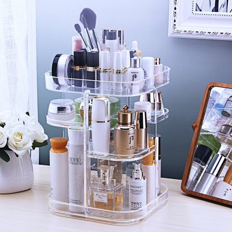 Countertop Makeup Organization, Diy Makeup Organizer, Rangement Makeup, Penyimpanan Makeup, Makeup Stand, Diy Organizer, Acrylic Organizer Makeup, Care Organization, Beauty Organization