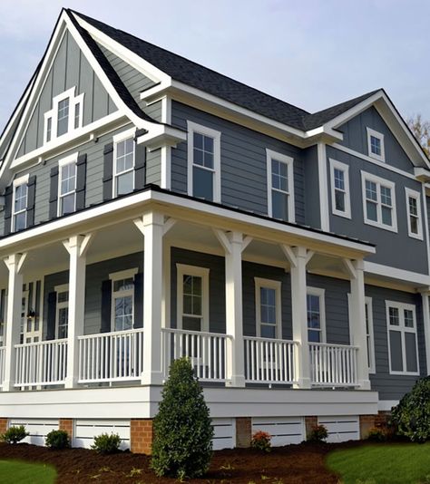 28 of the Most Popular House Siding Colors | Allura USA Vertical House Siding, Cedar Shake Siding Colors, Siding Colors For Houses, Green Siding, Siding Styles, Siding Ideas, Grey Siding, Gray House Exterior, Cement Siding