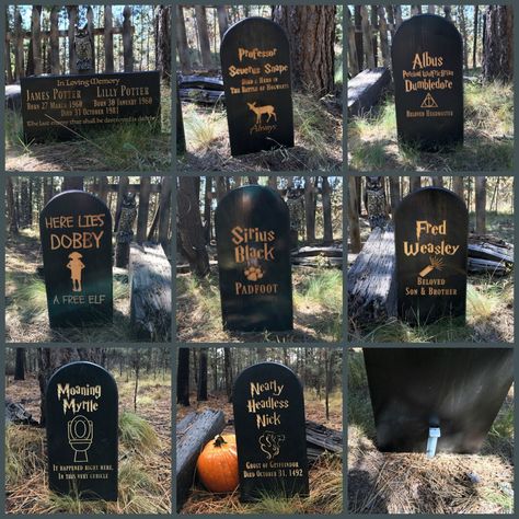 Harry Potter Halloween Decorations, Harry Potter Christmas Decorations, Head Stone, Harry Potter Halloween Party, Halloween Lawn, Halloween Graveyard, Halloween Tombstones, Theme Harry Potter, Harry Potter Halloween