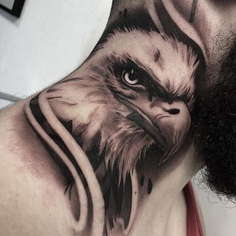 Neck Tattoo Eagle, Eagle Neck Tattoo, Red Cardinal Tattoos, Bald Eagle Tattoos, Mom Daughter Tattoos, Hawk Tattoo, Throat Tattoo, Demon Tattoo, Cool Chest Tattoos