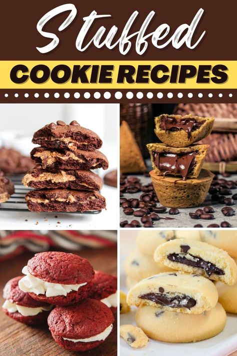 It doesn't get much better than these stuffed cookie recipes! From strawberry cheesecake to s'mores to Oreos, the only thing tastier than a cookie is a stuffed cookie! Jumbo Stuffed Cookies Recipes, S’mores Stuffed Cookie, Best Stuffed Cookie Recipes, Big Stuffed Cookies, Stuffed Cookie Ideas, Gourmet Stuffed Cookies, Stuffed Cookie Pie, Stuffed Cookies Recipes, Cookies With Filling