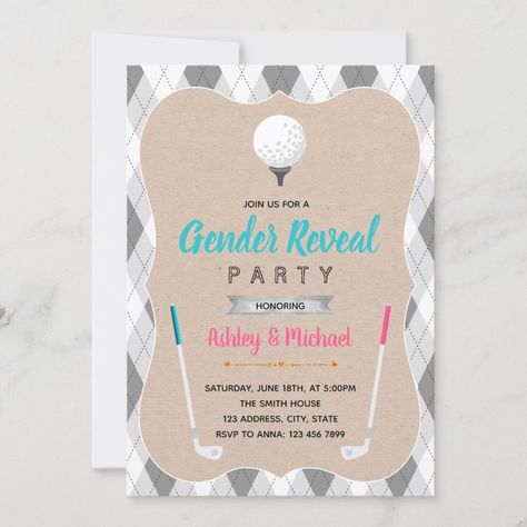 Golf gender reveal theme invitation Golf Gender Reveal, Gender Reveal Theme, Golf Baby Showers, Gender Reveal Cards, Golf Invitation, Golf Baby, Gender Reveal Themes, Gender Reveal Party Invitations, Golf Theme