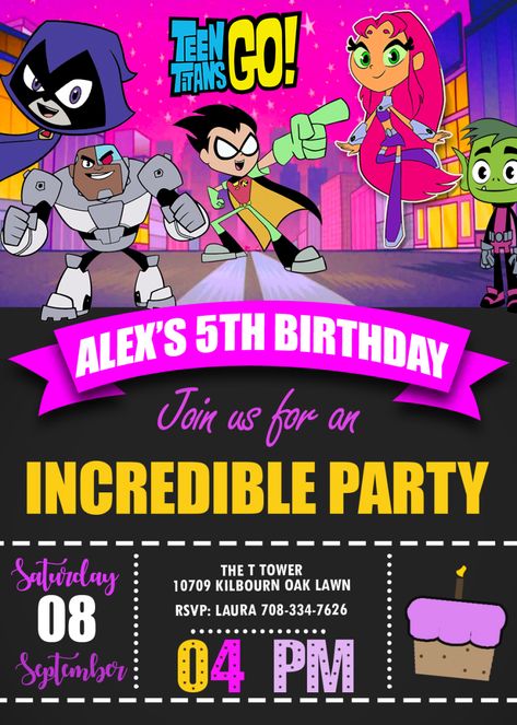 TEEN TITANS GO PINK BACKGROUND BIRTHDAY INVITATION https://oscarsitosroom.wordpress.com/2018/08/22/teen-titans-go-pink-background-birthday-invitation/ #birthday #party #birthdayparty #birthdayinvite #birthdaycard #teen #teentitans #teen titansgo #teentitansparty #teentitansbirthday #teentitansprintable Teen Titans Go Birthday Party, Teen Titans Go Birthday, Teen Titans Birthday Party, Naruto Birthday, Teen Titan, Kids Birthday Party Invitations, Go Pink, Teen Titans Go, Printable Birthday Invitations