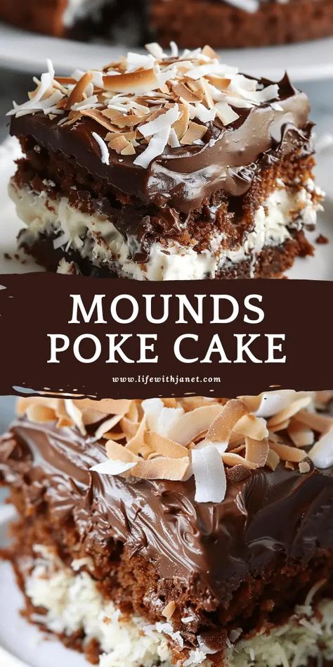 Mounds Bar Poke Cake, Chocolate Coconut Poke Cake, Hot Chocolate Poke Cake Persnickety, Almond Joy Bundt Cake Recipe, Fun Bundt Cake Recipes, Coconut Sheet Cake With Cream Of Coconut, Lazy Day Cake Recipe, Chocolate Poke Cakes Recipes, Easy Dump Dessert Recipes