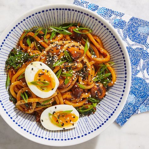 Noodles With Mushrooms, Soy Glaze, Black Vinegar, Chili Crisp, Udon Noodles, Soft Boiled Eggs, Mushroom Pasta, Artisan Cheese, Sauteed Mushrooms