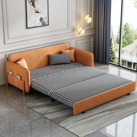 79" King Sleeper Sofa Orange Upholstered Convertible Sofa Bed 3 in 1 - Bed Bath & Beyond - 39069043 Sofa Orange, Full Sleeper Sofa, Velvet Sofa Bed, Narrow Living Room, Small Couch, Pull Out Couch, Folding Sofa Bed, Pull Out Sofa Bed, Folding Sofa