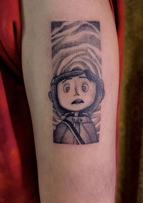 Coraline Tattoo Color, Coraline Inspired Tattoos, Wybie Tattoo, Small Coraline Tattoo, Coraline Flash Tattoo, Caroline Tattoo, Coraline Flash, Coraline Tattoo Ideas, Flash Tattoo Ideas