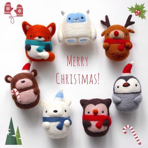 Linda🐼 | Needle Felted Animals on Instagram: “Merry Christmas and Happy Holidays everyone! Thank you so much for all of your love and support this holiday season and throughout the…” Tovad Ull, Needle Felted Ornaments, Polar Bear Ornaments, Felted Christmas, Merry Christmas And Happy Holidays, Needle Felting Diy, Needle Felted Christmas, Christmas Felt, Needle Felting Projects