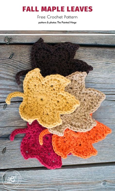 Fall Leaves Free Crochet Patterns | Your Crochet Crochet Leaves Free Pattern, Crochet Fall Leaf, Crochet Leaf Free Pattern, Applique Leaves, Crochet Fall Decor, Leaf Crochet, Leaves Decor, Crochet Coasters Free Pattern, Crochet Tree