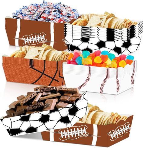 PRICES MAY VARY. Package include: 12 pack sports popcorn trays for sports theme birthday party supplies, video goodie trays measure2.4"H x 4.3"W x 5.8"D High quality material: the sports print food trays are made of cardboard, and they are disposable, safe and grease resistant, This cool and functional set of birthday party supplies is enough to provide you with the essentials to immerse your kids and guests in an unforgettable experience. Appropriate size: the sports nacho trays measure approxi Basketball Birthday Party Decorations, Sports Cupcake Toppers, Kids Sports Party, Basketball Birthday Party, Theme Snack, Basketball Decorations, 2nd Birthday Party For Boys, Football Ideas, Sports Party Decorations