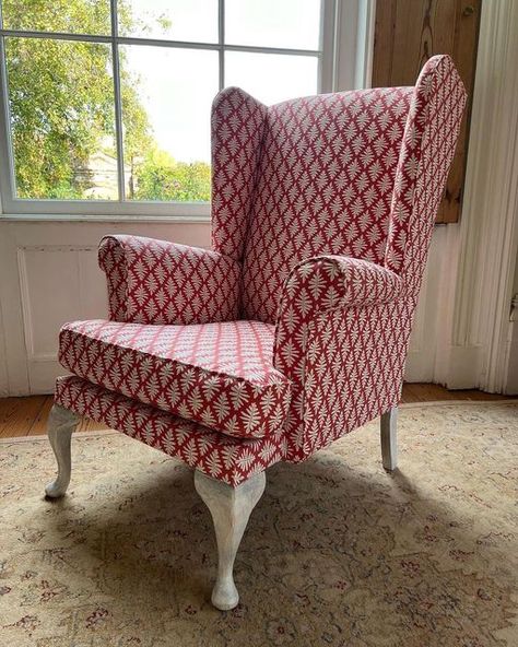 Vanessa Arbuthnott - Design with a Conscience on Instagram: "Striking wingback in our super popular Little Fern - Tomato 🍅 by an incredibly talented @upholsteredbyalice ⬇️ “This wing-back armchair is EXACTLY what the doctor ordered to brighten up these dark autumnal nights. Looking glorious back in its home following a complete re-upholstery, and covered in “little fern” from @vanessa_arbuthnott_fabrics 🌿” . . . #littlefernfabric #redfabric #vanessaarbuthnott #upholsteredbyalice #upholsteryfab Vanessa Arbuthnott, The Doctor, Red Fabric, Fern, Upholstery, Forest, Curtains, Living Room, Fabric