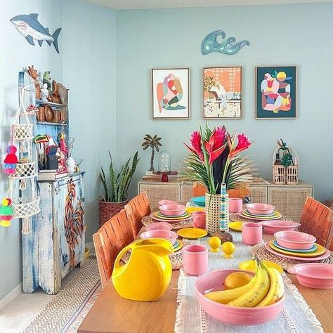 Barn House Interior, Interior Design Dining, Colorful Room Decor, Tropical Bedrooms, Dopamine Decor, Fiesta Dinnerware, Dining Room Colors, Open Living Room, Room Color Schemes