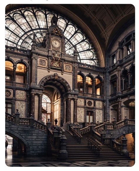 Antwerp Belgium train station Architecture Art Nouveau, Old Libraries, Bg Design, Train Stations, Antwerp Belgium, Old Train, Quick Bite, Unique Architecture, Central Station