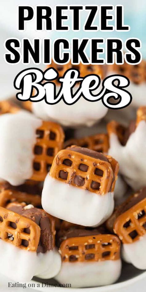 Snap Pretzel Recipes, Snicker Bites, Chocolate Pretzels Recipe, Pretzel Candy, Chocolate Treats Easy, Pretzel Bites Recipe, Pretzel Bites Recipes, Snickers Chocolate, Pretzel Snacks