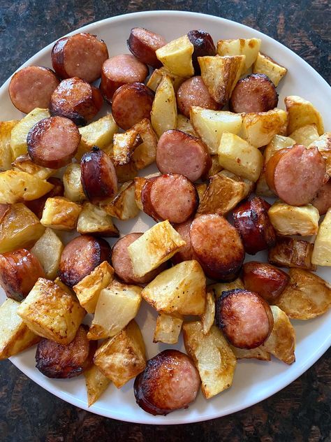 Air Fryer Kielbasa And Potatoes – Melanie Cooks Sausage Recipes Potatoes, Air Fryer Kielbasa, Turkey Kielbasa Recipes, Polish Sausage Recipes, How To Cook Kielbasa, Kielbasa And Potatoes, Canned Potatoes, Kielbasa Recipes, Dinner Leftovers