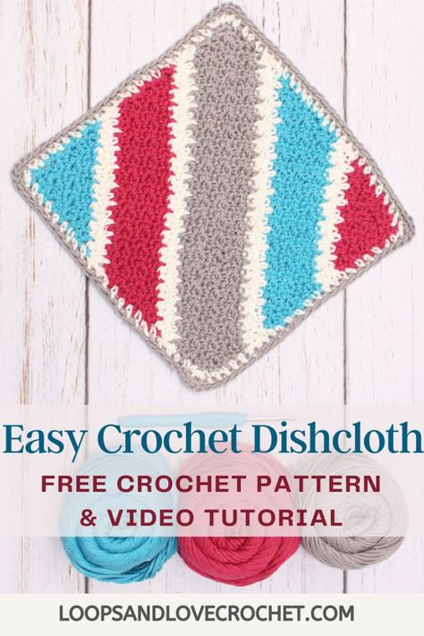 Try this fun and quick corner-to-corner crochet project with a twist! You'll learn how to work the Lemon Peel Stitch on the diagonal! Free crochet pattern and video tutorial! Household Crochet, Crochet Washcloth Pattern, Cup Cozies, Corner To Corner Crochet, Dishcloth Crochet Pattern, Get Rid Of Warts, Washcloth Pattern, Crochet Dishcloth, Crochet Decrease