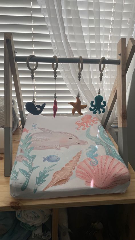 Pink Ocean Theme Nursery, Ocean Themed Nursery Girl, Boy Ocean Nursery, Girl Ocean Nursery, Ocean Nursery Theme, Ocean Baby Rooms, Ocean Theme Nursery, Ocean Mobile, Auntie Era