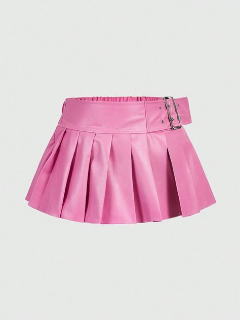 SHEIN ICON Plus Solid PU Leather Pleated SkirtI discovered amazing products on SHEIN.com, come check them out! Pink Leather Skirt Outfit, Pink Leather Mini Skirt, Short Pink Skirt, Pleated Skirt Plus Size, Pink Leather Skirt, White Leather Skirt, Concert Vibes, Kawaii Outfit Ideas, Hot Pink Skirt