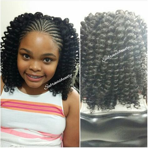 Cornrows in the front and crochet curls in the back.  #internationalhair… Crochet Hair Styles For Kids, Nice Ponytail, Kids Crochet Hairstyles, Hair For Kids, Crochet Braids For Kids, Hair Styles For Kids, Crochet Curls, Crochet Hairstyles, Kid Hair