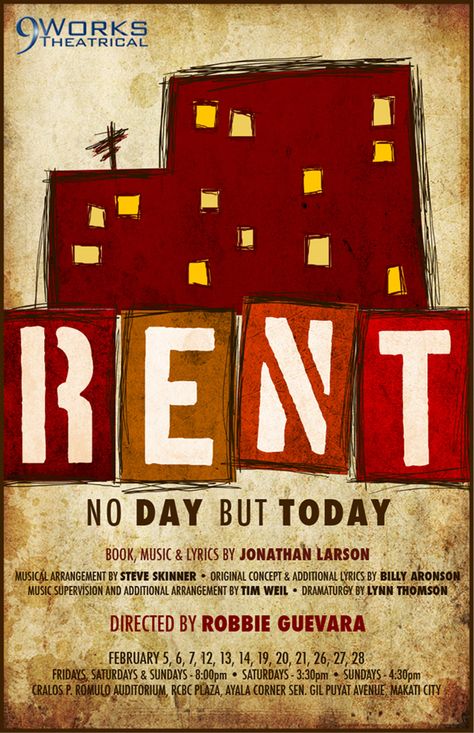 Rent Musical Poster, Rent Poster, Movie Theater Party, Musical Posters, Rent Musical, Jonathan Larson, Old Posters, Brick Patterns Patio, Musical Theatre Broadway