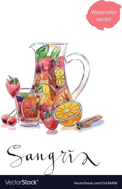 Watercolor Alcohol, 7 Elements Of Art, Sangria Punch, Sangria Pitcher, Digital Art Software, Cocktail Illustration, Punch Drinks, Oranges And Lemons, Seamless Pattern Vector