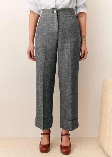 Damon Trousers - Mottled Grey - Sézane Grey Trousers Women, Grey Trousers, Grey Baby, Wool Pants, Business Casual Outfits, Mode Inspiration, New Wardrobe, Parisian Style, Trousers Women