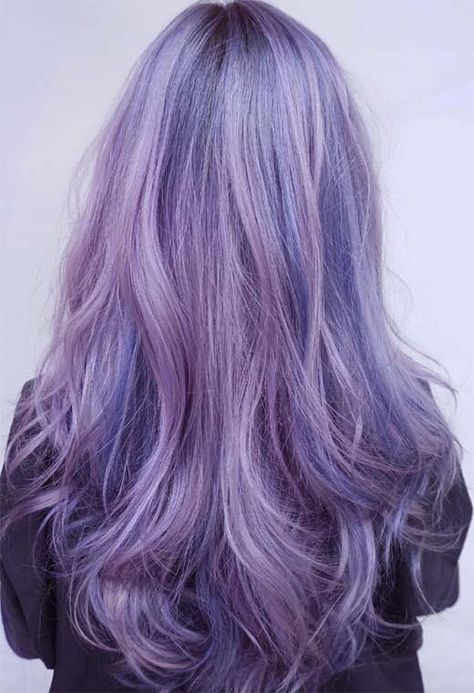 59 Lovely Lavender Hair Color Shades & Dye Tips - Glowsly Balayage Purple, Purple Extensions, Cabelo Ombre Hair, Long Purple Hair, Lavender Hair Colors, Dyed Tips, Purple Ombre Hair, Violet Hair, Hair Dress