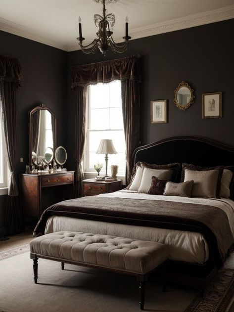 Room Ideas Bedroom Dark, Gray Room Ideas Bedroom, Vintage Decor Bedroom, Victorian Style Bedroom, Decor Bedroom Ideas, Victorian Bed, Vintage Bedroom Ideas, Vintage Bedroom Decor, Bedroom Victorian